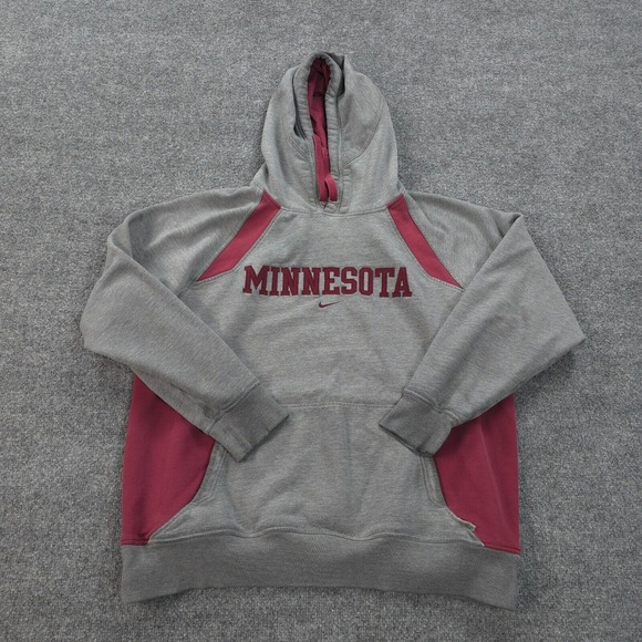 Minnesota Golden Gophers Hoodie Mens L Grey Spellout Center Swoosh NCAA Football - Picture 1 of 16